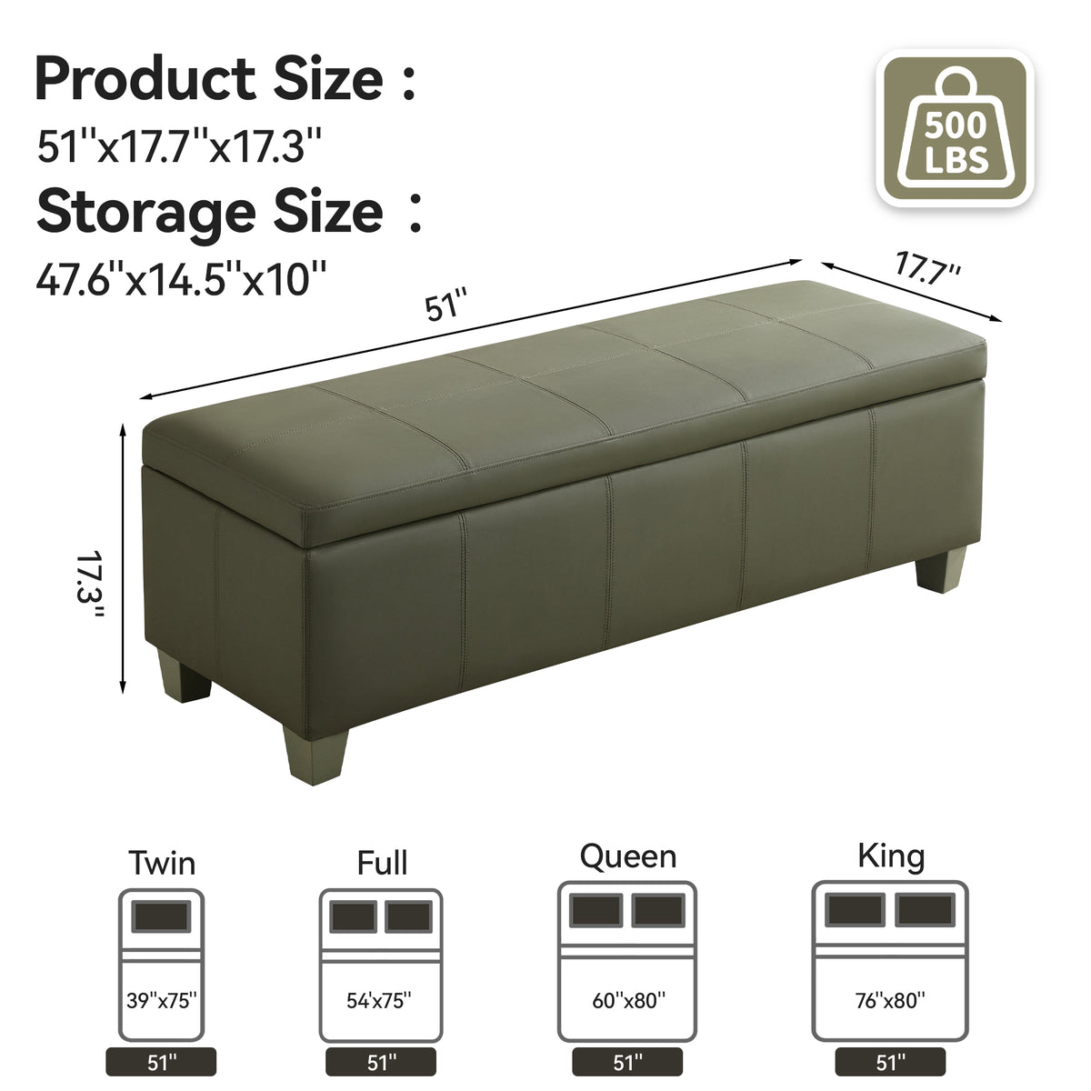 Faux Leather Storage Ottoman Bench, Rectangle Upholstered Storage Bench with Wooden Legs, Stitch Tufted Bench with Storage for Bedroom, Living Room, Entryway