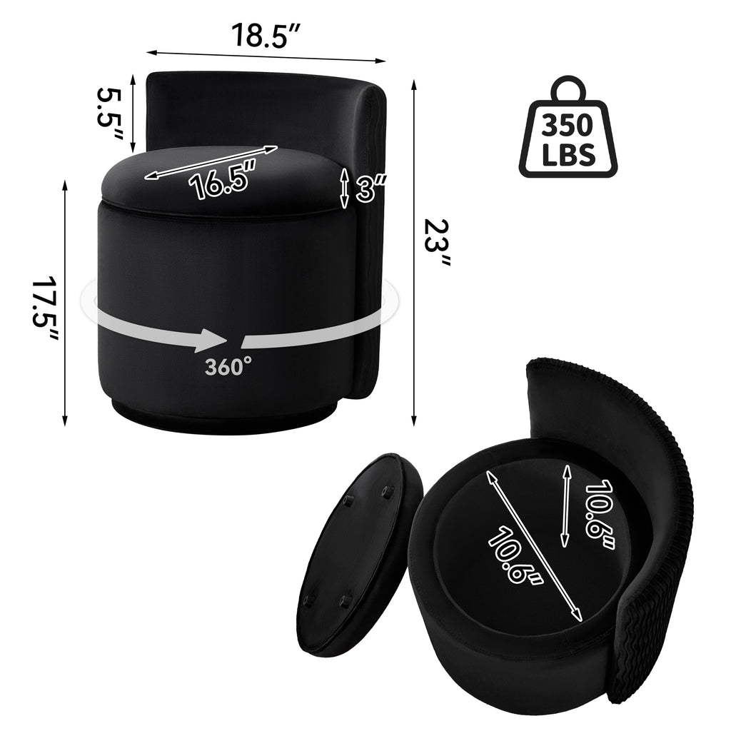 Vanity Chair with Storage，Velvet, Black