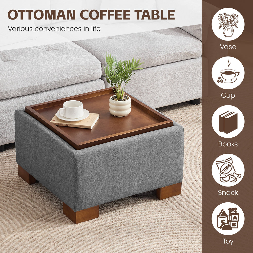 24" Square Storage Ottoman，Gray