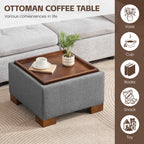 24" Square Storage Ottoman，Gray