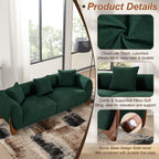 87" Boucle Couch with Solid Wood Legs, Green