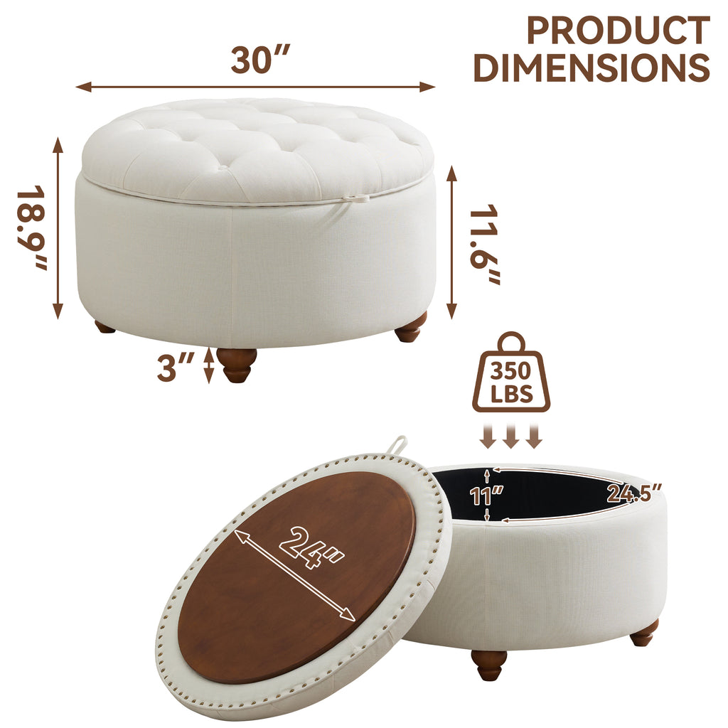 Round Storage Ottoman, 30 inch