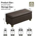 Faux Leather Storage Ottoman Bench, Rectangle Upholstered Storage Bench with Wooden Legs, Stitch Tufted Bench with Storage for Bedroom, Living Room, Entryway