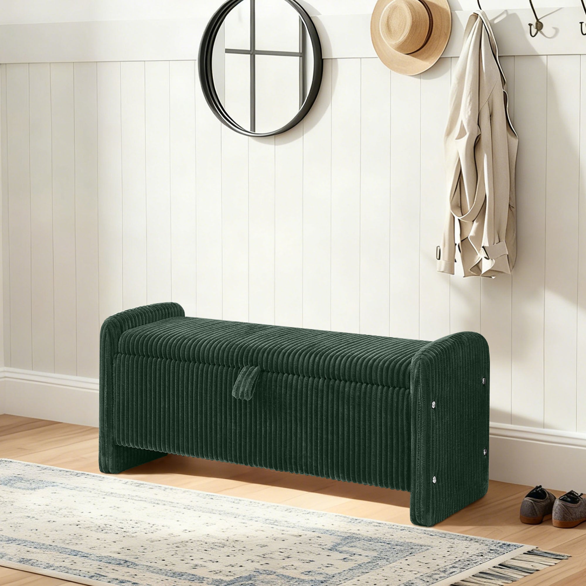 44'' Corduroy Storage Ottoman Bench, Green