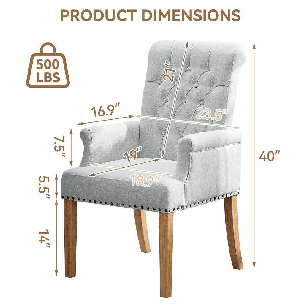 Fabric Dining Chair with Arms，Sky Blue