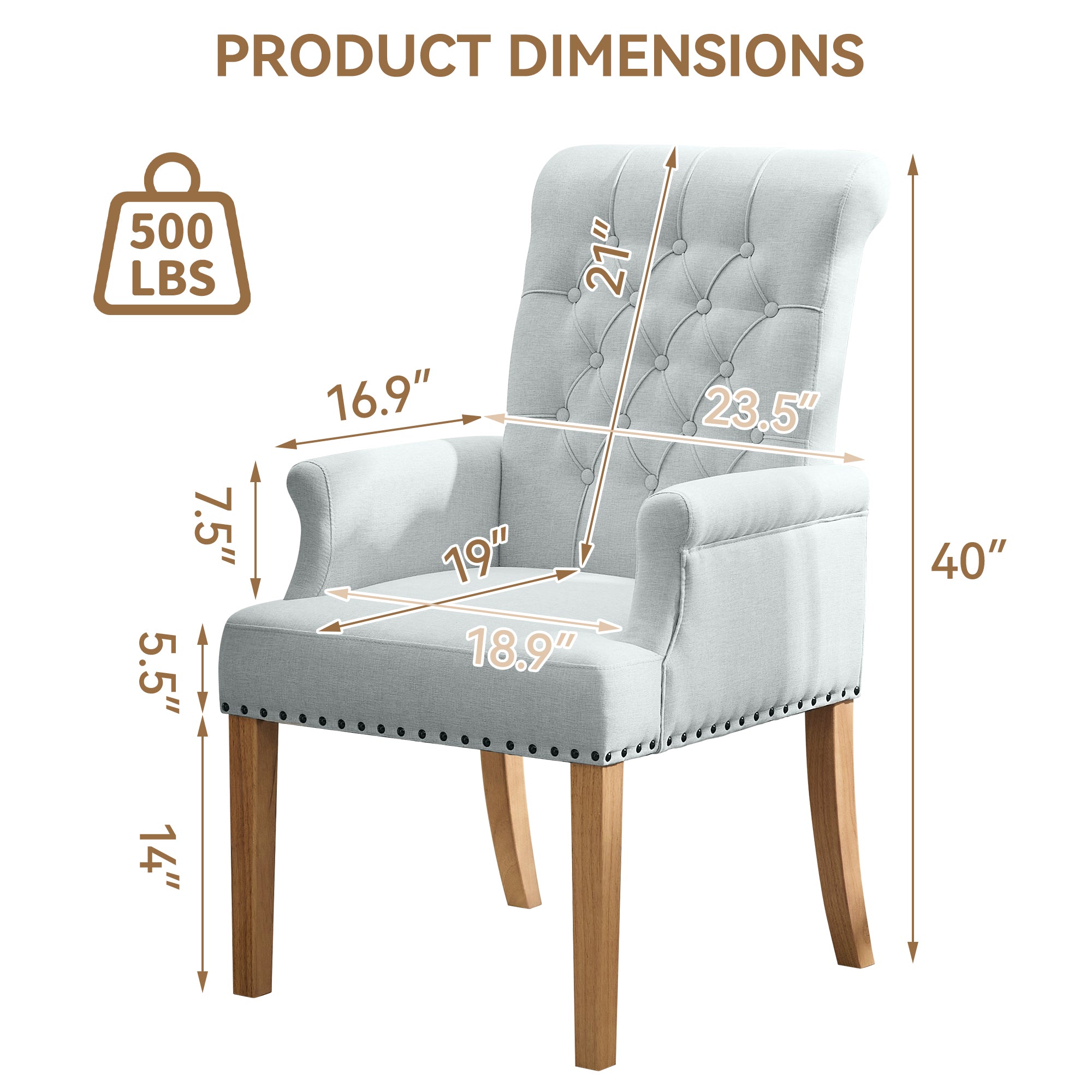 Fabric Dining Chair with Arms，Sky Blue