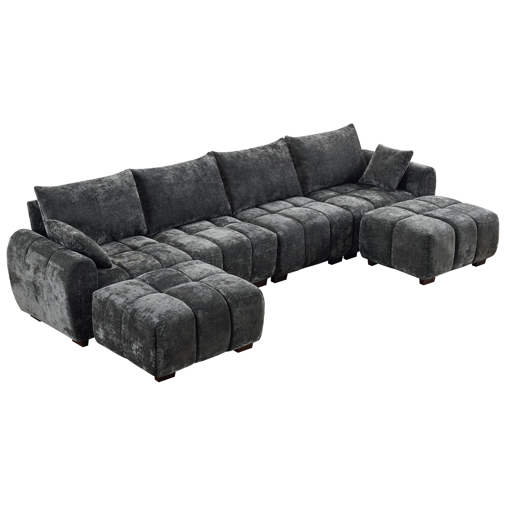 Mid Century Modern U Shape Couch，Dark Gray