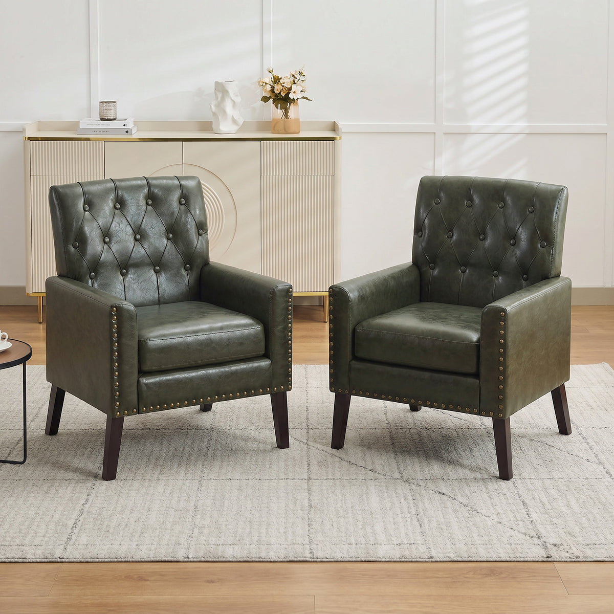 Mid Century Modern Accent Chair, Green Faux Leather Club Chair for Living Room, Bedroom, Office, or Reception Room