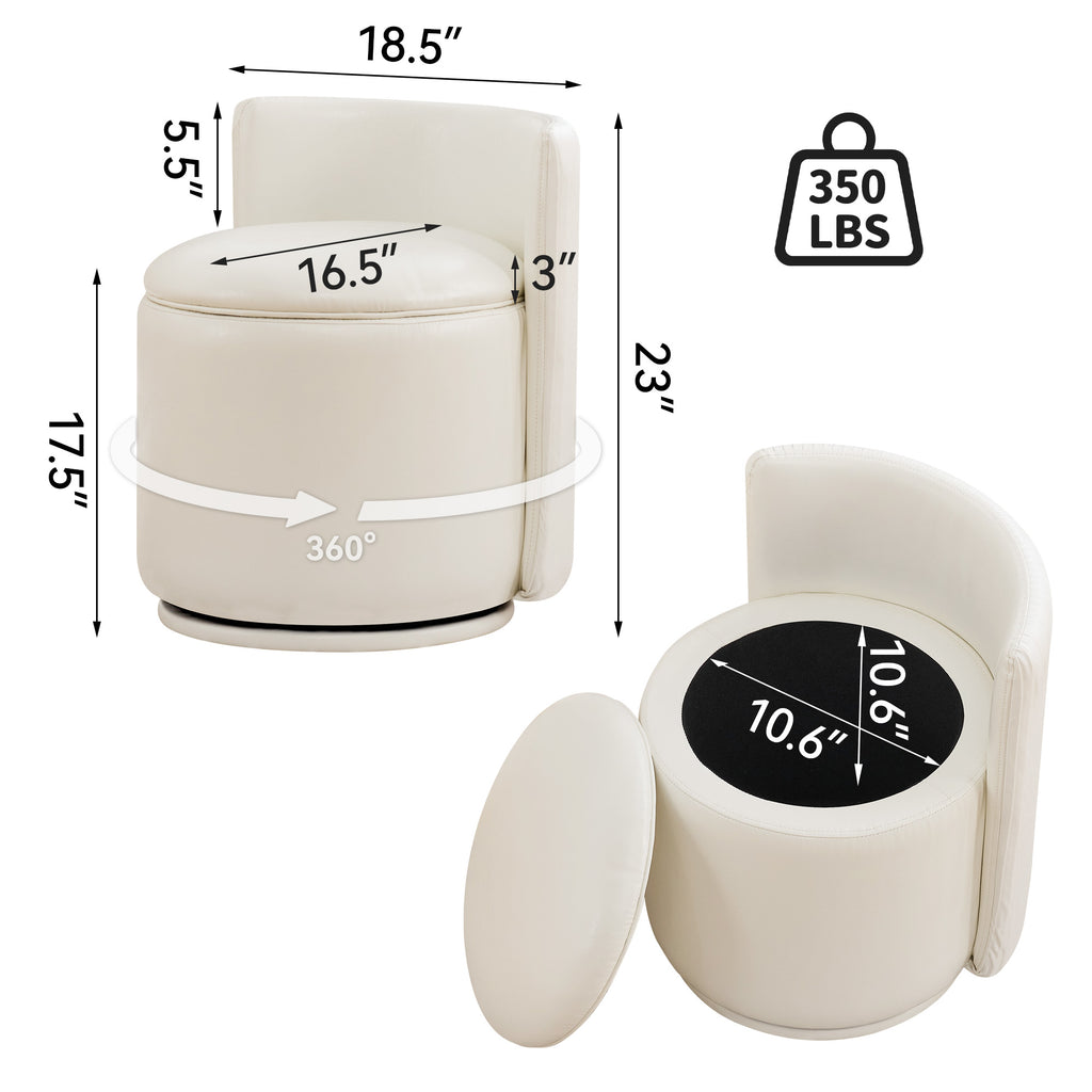 Vanity Chair with Storage，Leather, Beige