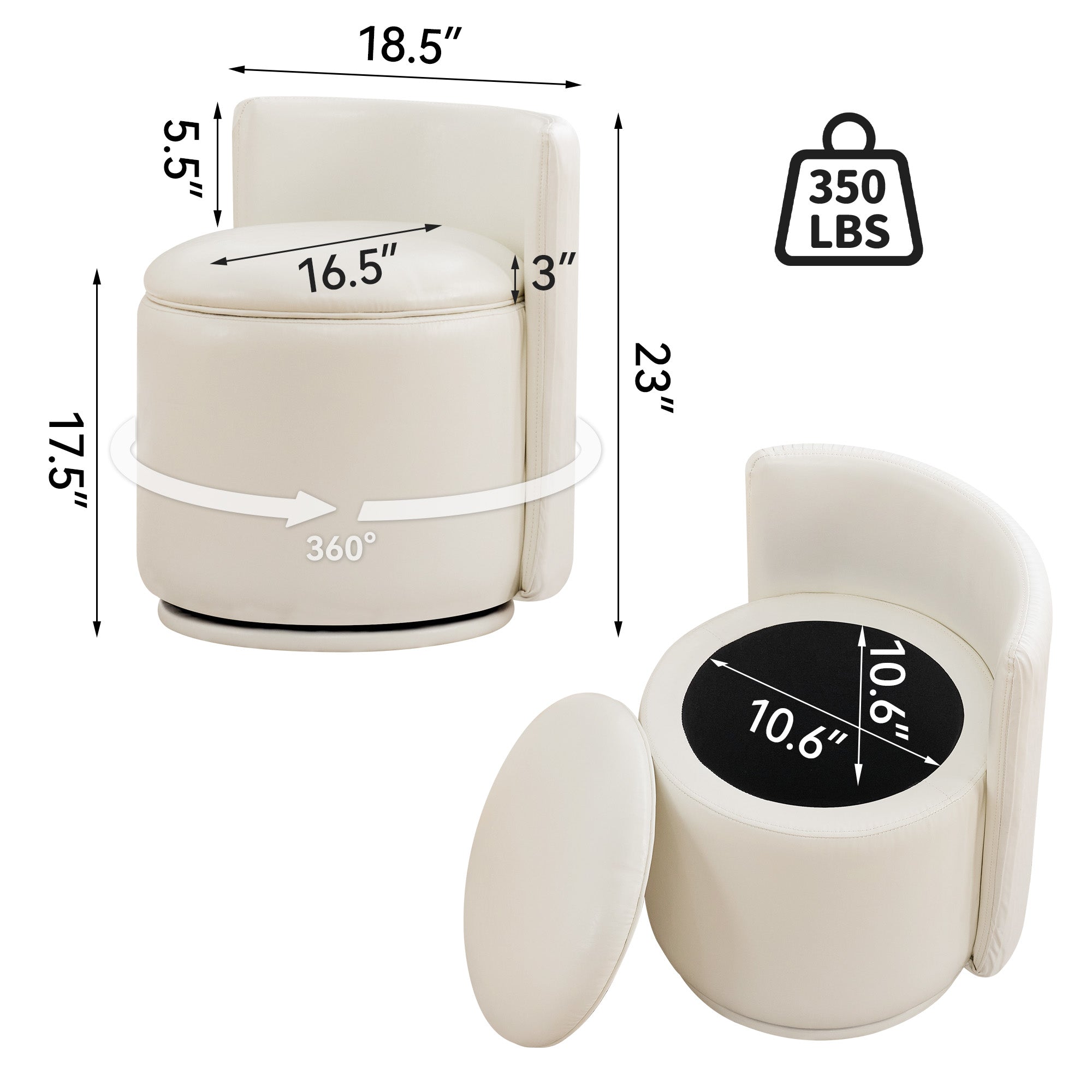 Vanity Chair with Storage，Leather, Beige