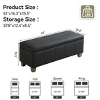 Faux Leather Storage Ottoman Bench, Rectangle Upholstered Storage Bench with Wooden Legs, Stitch Tufted Bench with Storage for Bedroom, Living Room, Entryway