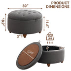 30'' Round Ottoman with Storage, Modern Tufted Storage Ottoman with Removable Top for Living Room, Bedroom, Drak Gray