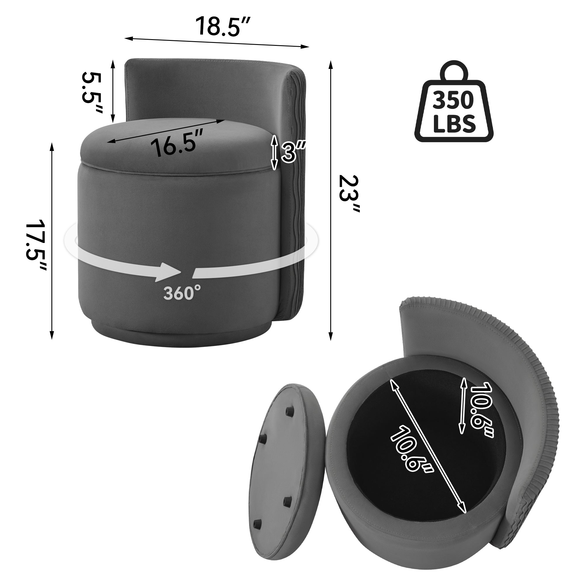 Vanity Chair with Storage，Velvet, Gray