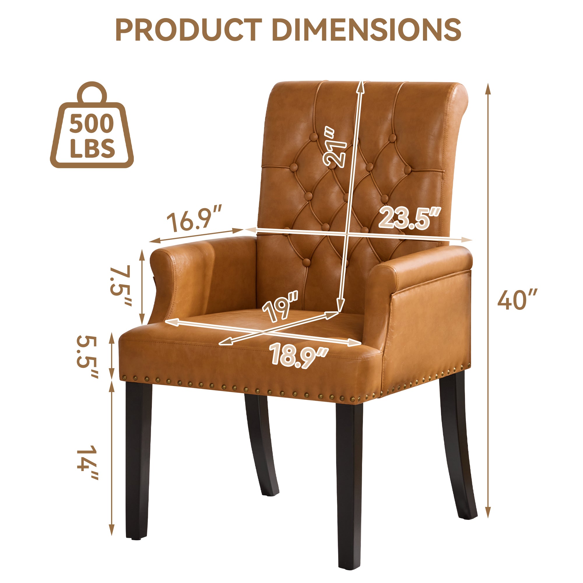 PU Leather Dining Chair with Arms, Light Brown