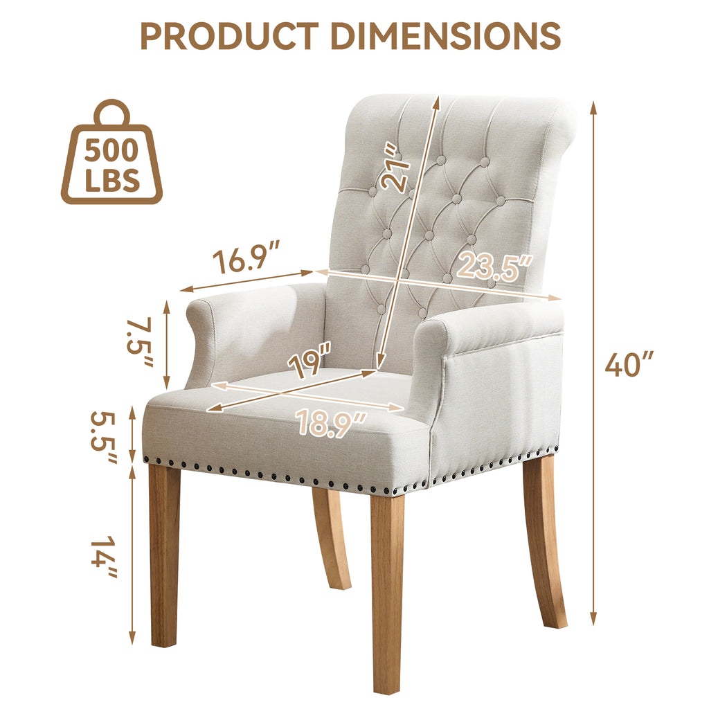 Fabric Dining Chair with Arms，Beige