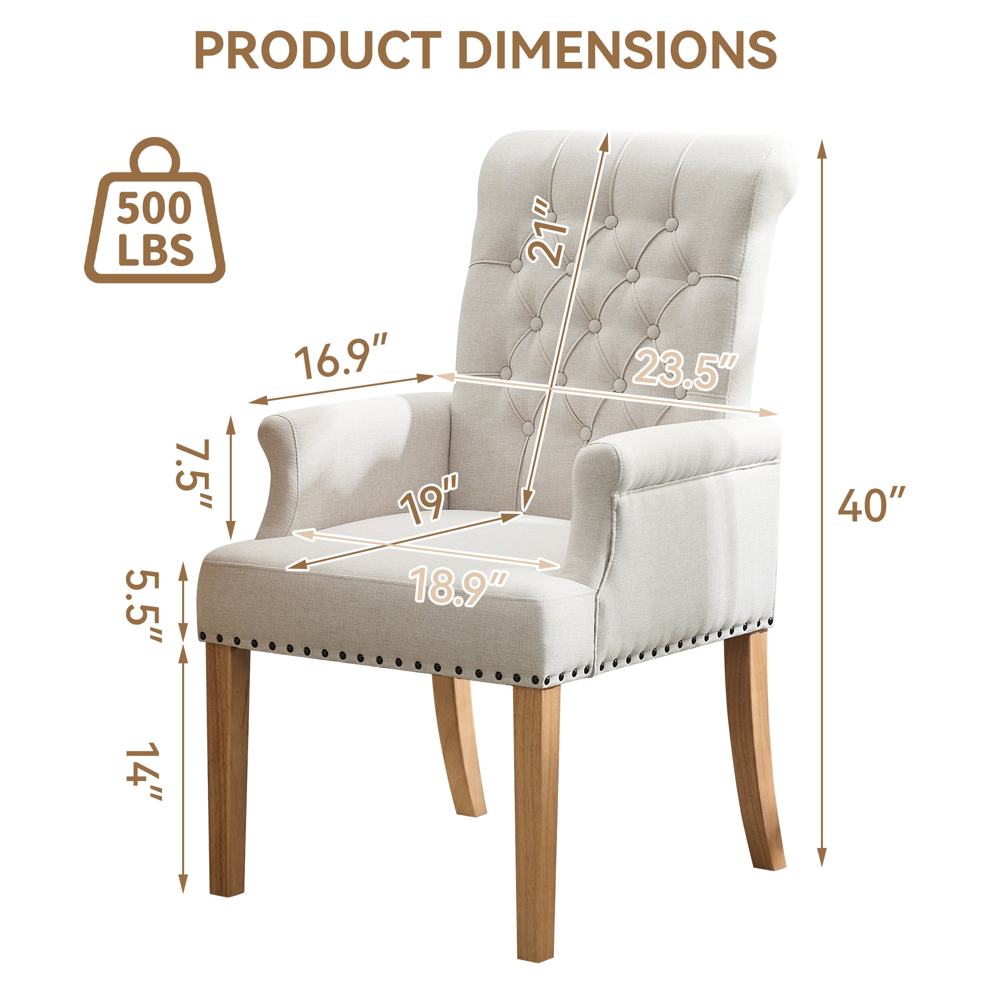 Fabric Dining Chair with Arms，Beige