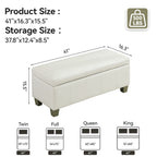 Faux Leather Storage Ottoman Bench, Rectangle Upholstered Storage Bench with Wooden Legs, Stitch Tufted Bench with Storage for Bedroom, Living Room, Entryway