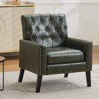 Mid Century Modern Accent Chair, Green Faux Leather Club Chair for Living Room, Bedroom, Office, or Reception Room
