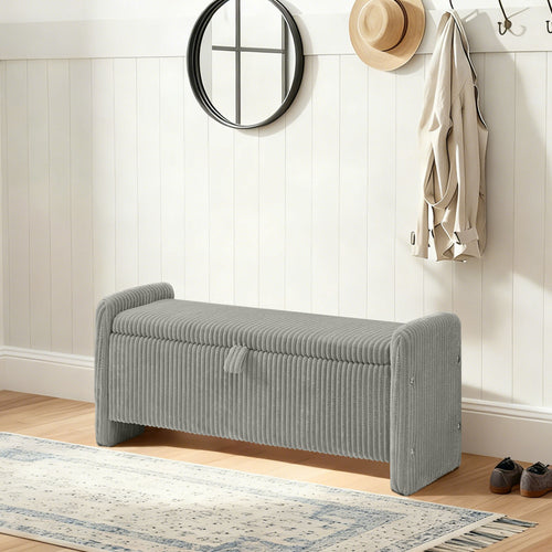 44'' Corduroy Storage Ottoman Bench, Gray