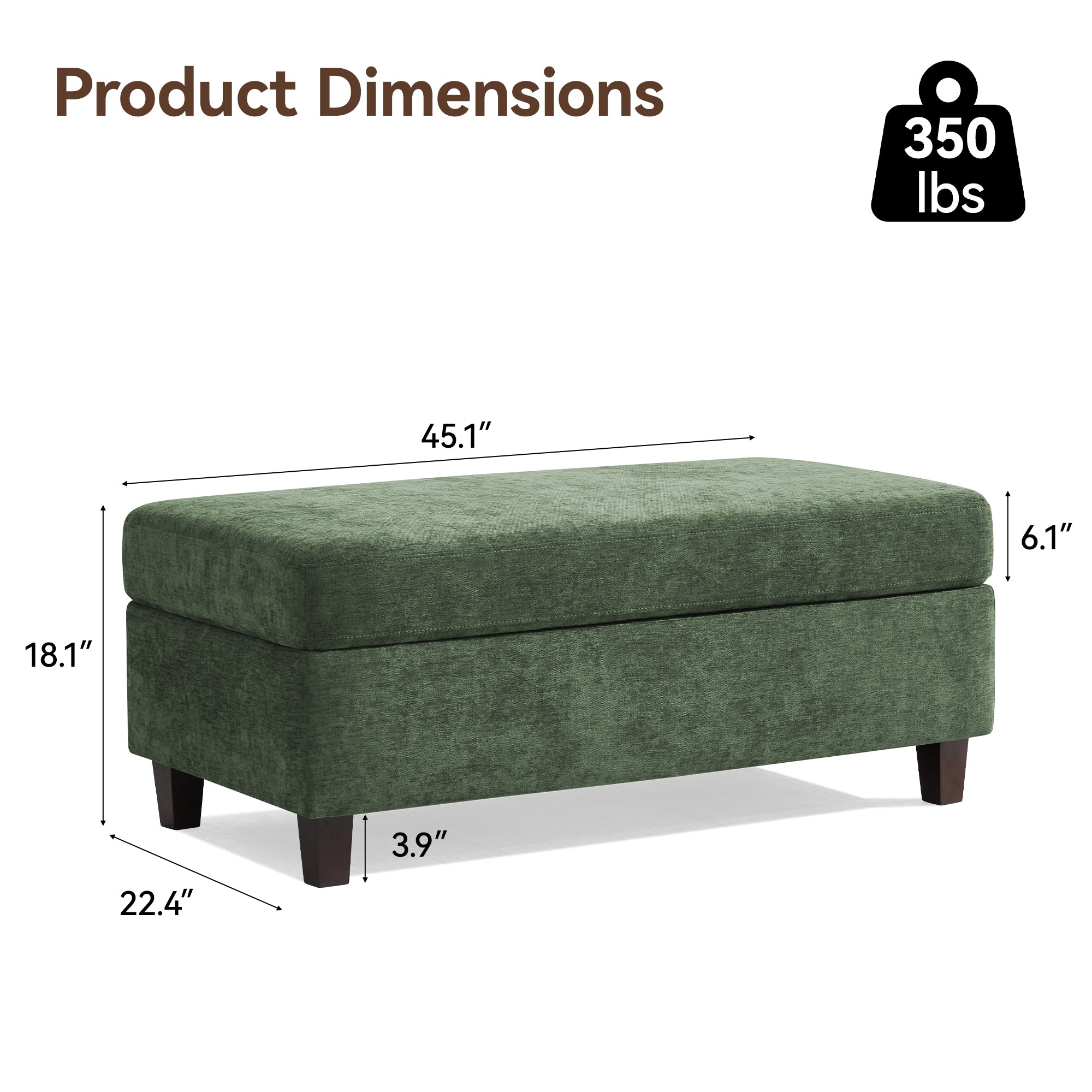 45 Inch Large Storage Ottoman Bench，Green