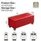 Faux Leather Storage Ottoman Bench, Rectangle Upholstered Storage Bench with Wooden Legs, Stitch Tufted Bench with Storage for Bedroom, Living Room, Entryway