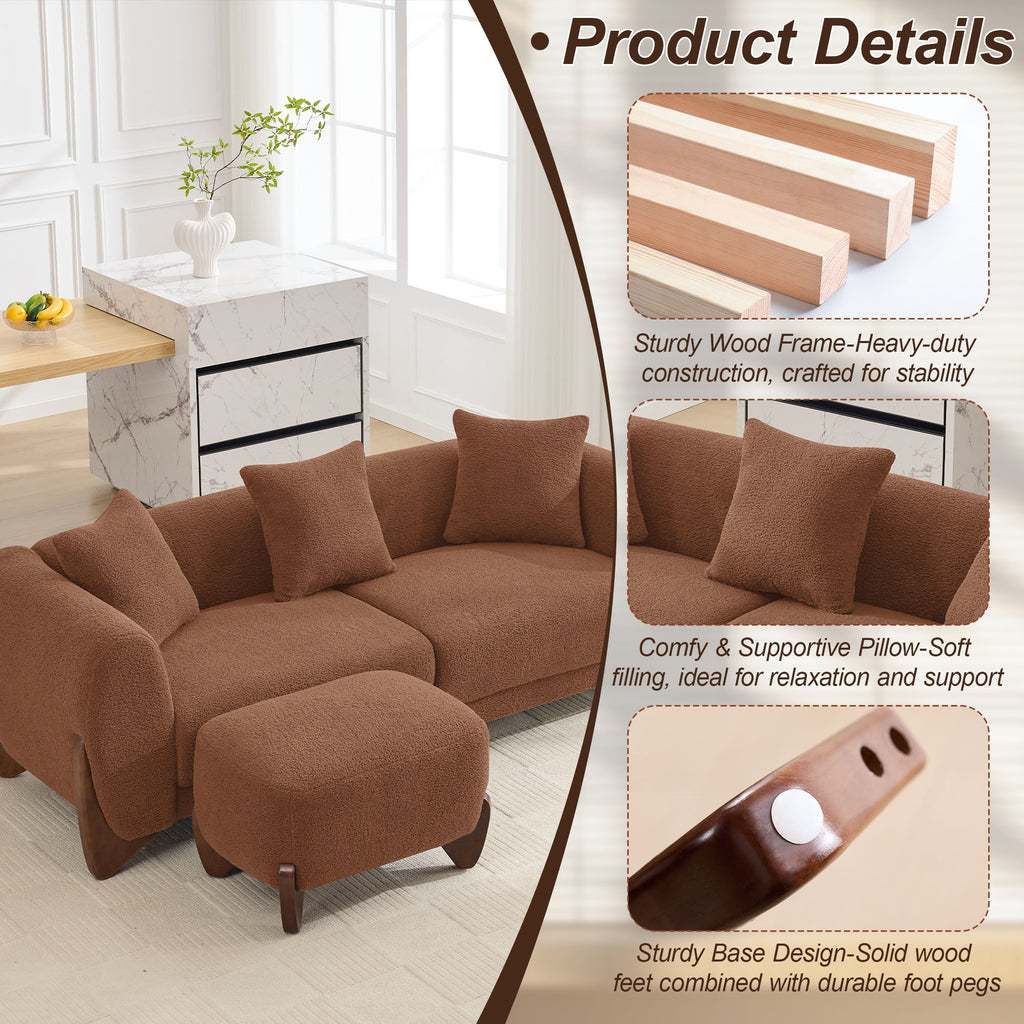 28.7" Sherpa Boucle Ottoman，Bright Brown