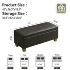 Faux Leather Storage Ottoman Bench, Rectangle Upholstered Storage Bench with Wooden Legs, Stitch Tufted Bench with Storage for Bedroom, Living Room, Entryway