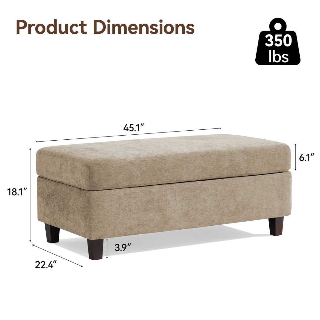45 Inch Large Storage Ottoman Bench，Khaki