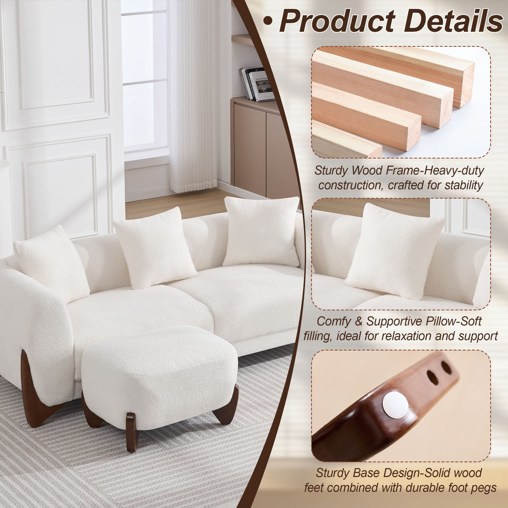 28.7" Sherpa Boucle Ottoman，Beige