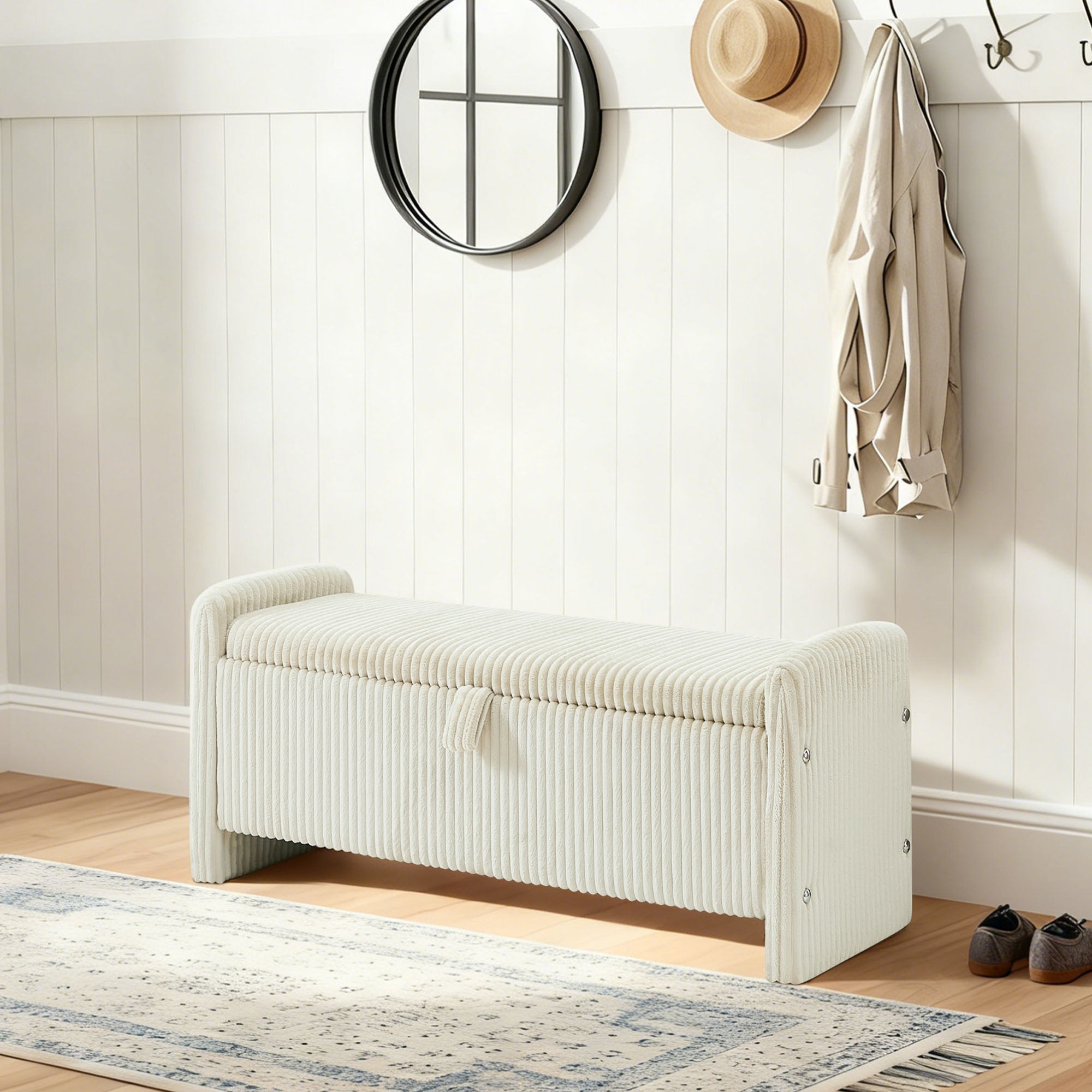 44'' Corduroy Storage Ottoman Bench, Beige