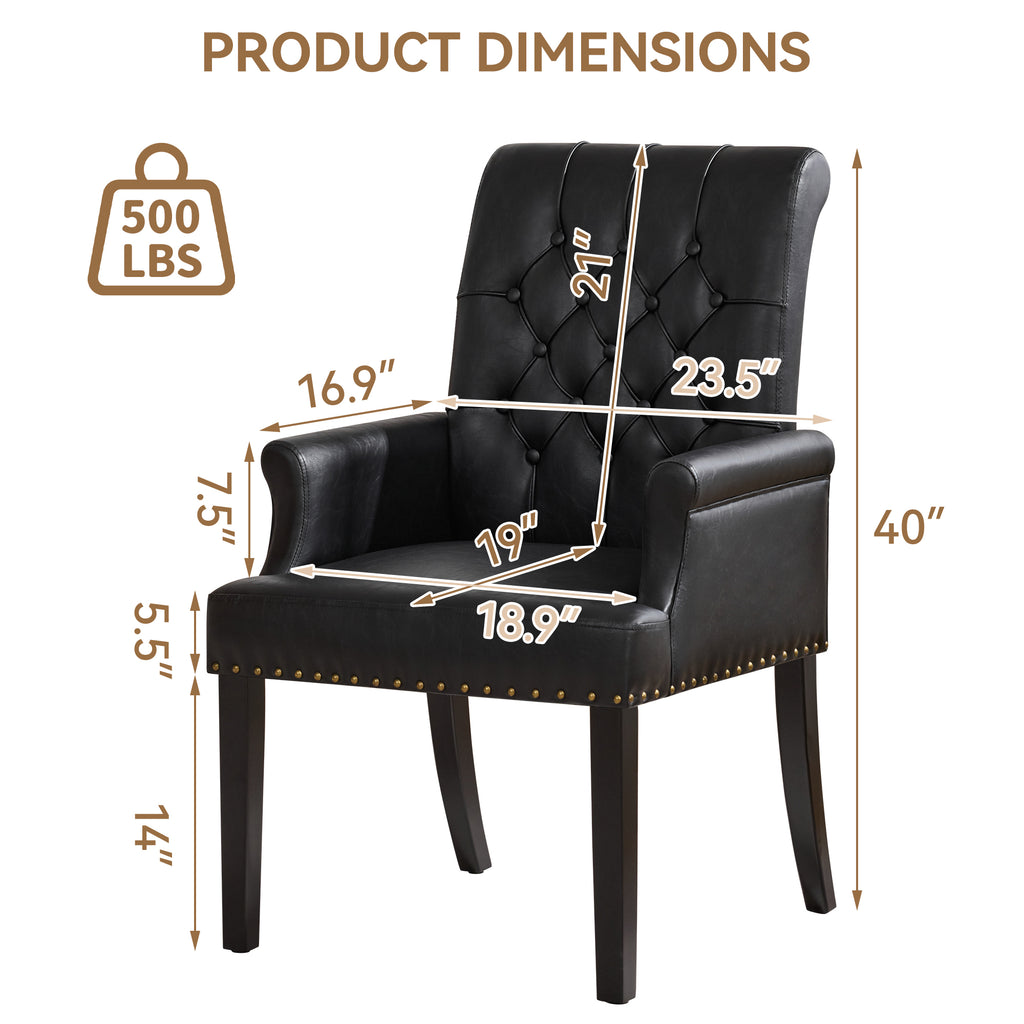 PU Leather Dining Chair with Arms, Black