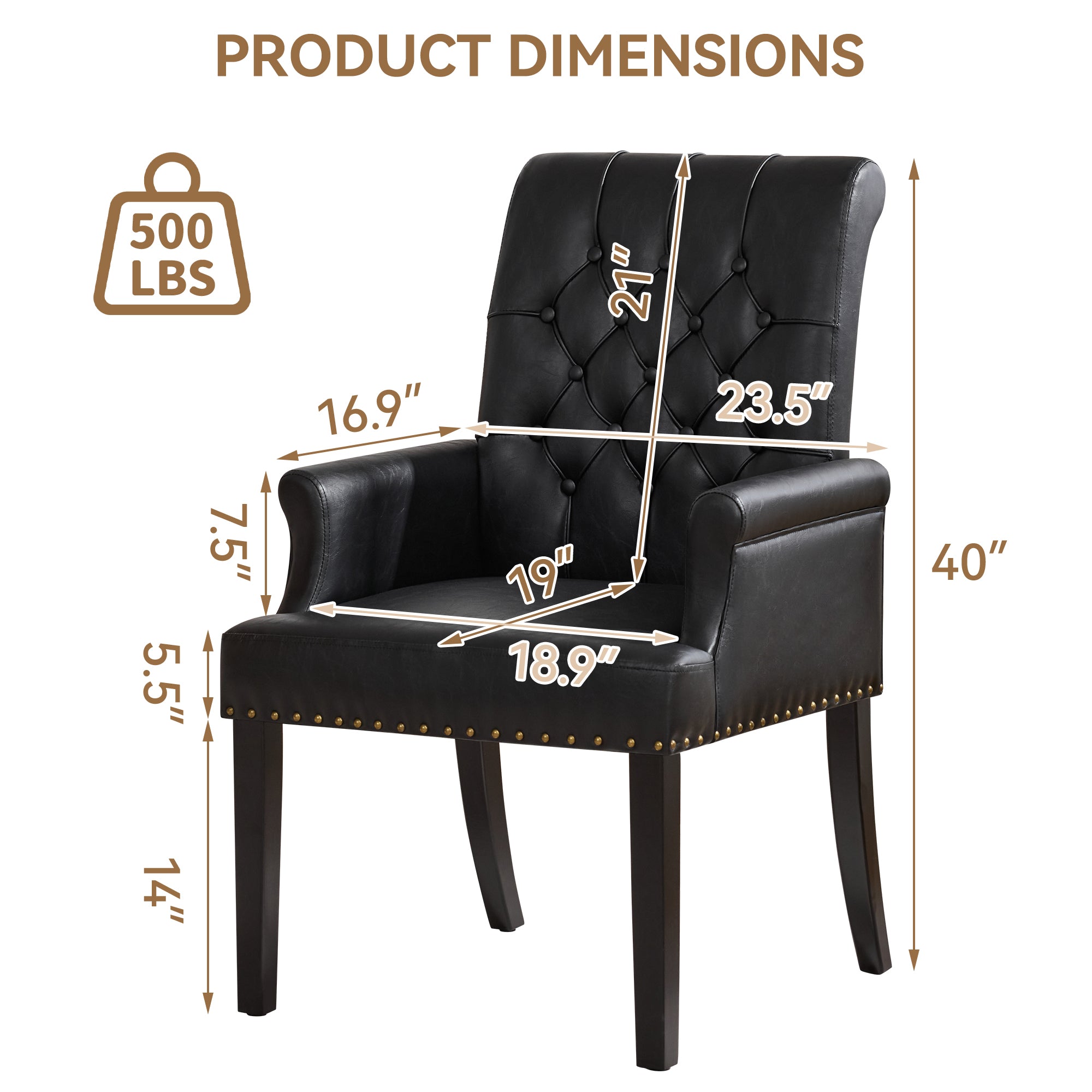 PU Leather Dining Chair with Arms, Black