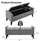 47" Velvet Storage Bench，Gray