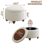 24'' Round Ottoman with Storage, Modern Tufted Fabirc Storage Ottoman with Removable Top for Living Room, Bedroom, White