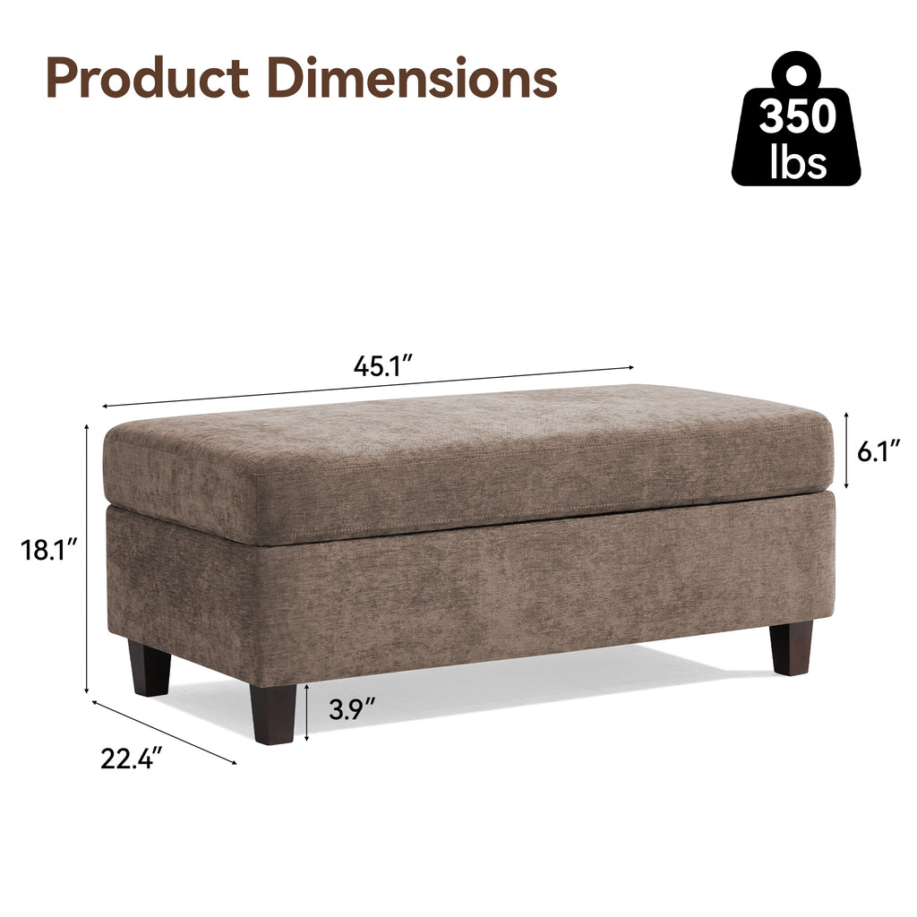 HASLE Storage Ottoman Bench with Wooden Tray, Upholstered Ottoman Coffee Table with Hidden Storage for Living Room Bedroom