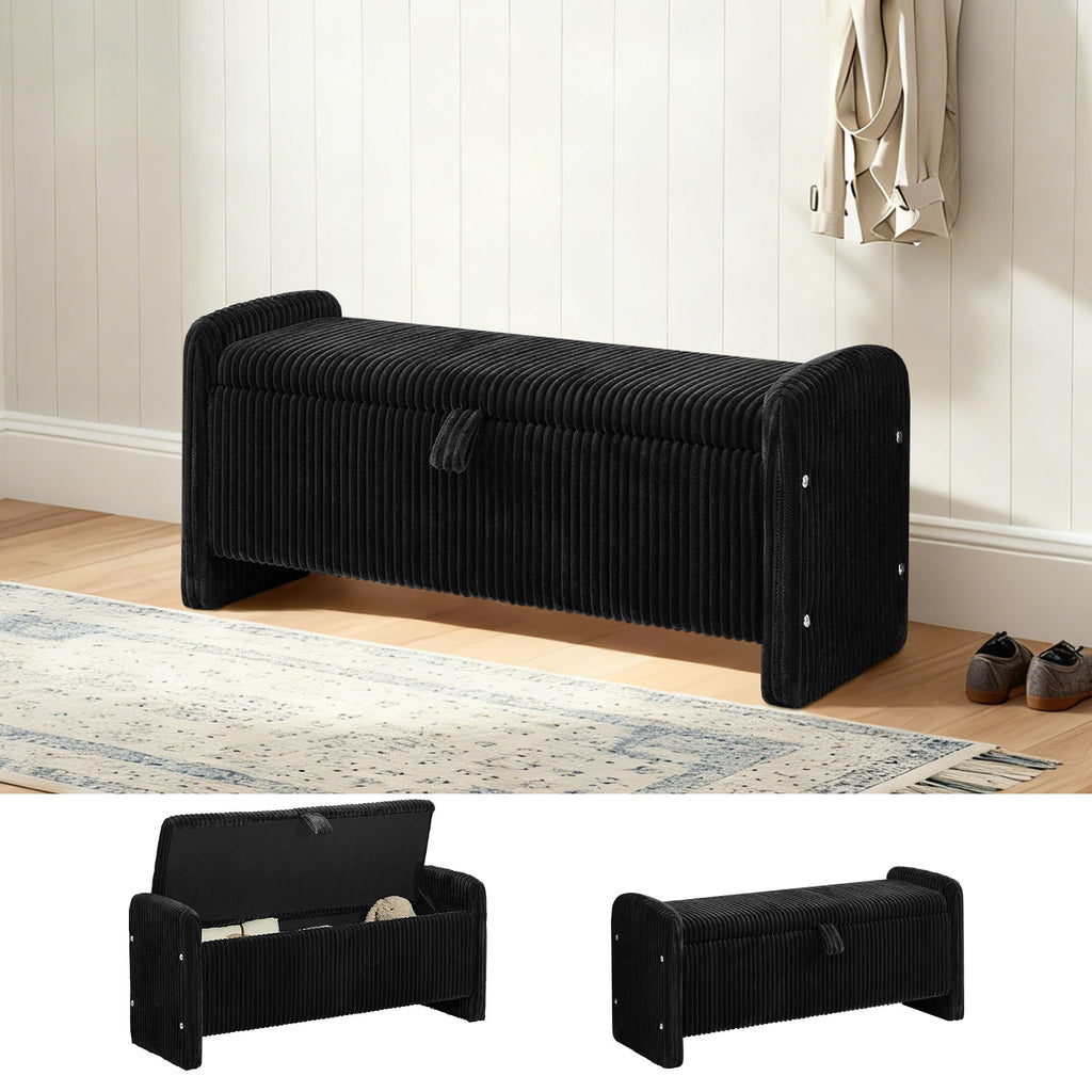 44'' Corduroy Storage Ottoman Bench, Black