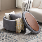 Round Storage Ottoman，Blue