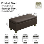 Faux Leather Storage Ottoman Bench, Rectangle Upholstered Storage Bench with Wooden Legs, Stitch Tufted Bench with Storage for Bedroom, Living Room, Entryway
