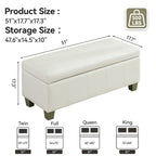 Faux Leather Storage Ottoman Bench, Rectangle Upholstered Storage Bench with Wooden Legs, Stitch Tufted Bench with Storage for Bedroom, Living Room, Entryway