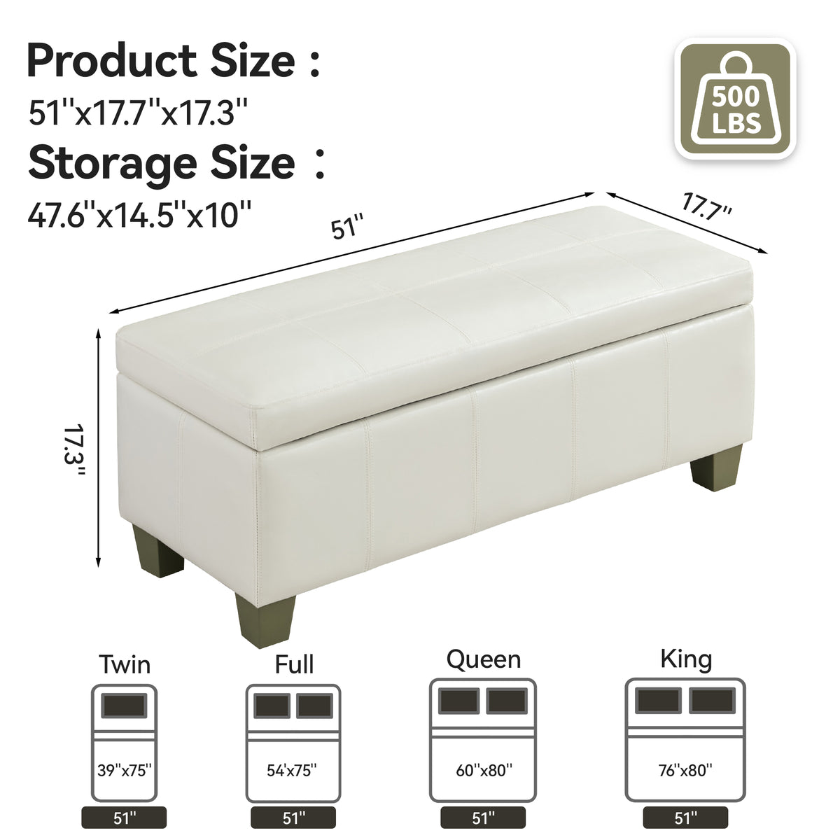 Faux Leather Storage Ottoman Bench, Rectangle Upholstered Storage Bench with Wooden Legs, Stitch Tufted Bench with Storage for Bedroom, Living Room, Entryway
