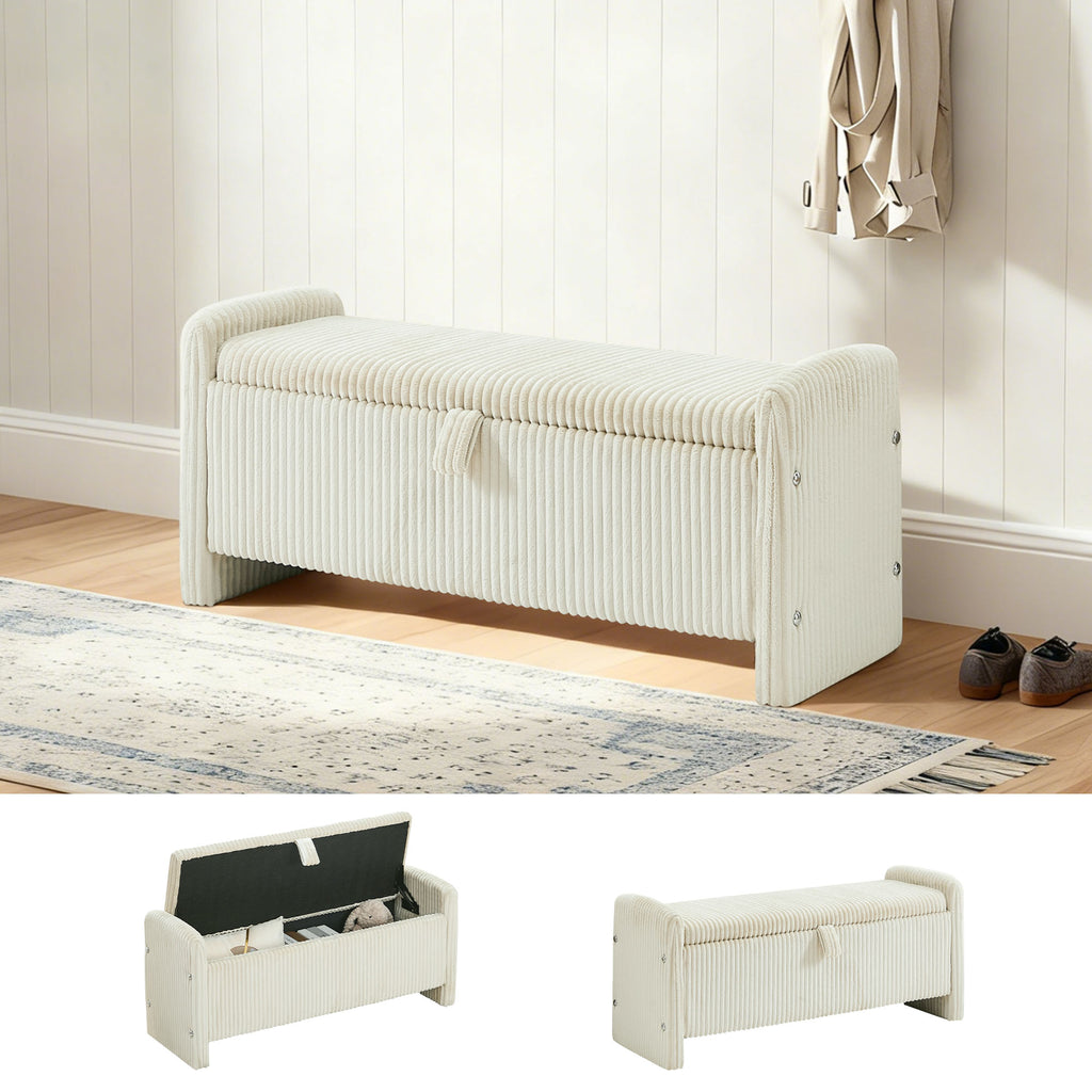 44'' Corduroy Storage Ottoman Bench, Beige