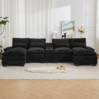 U Shaped Cloud Modular Sofa with Chaise Lounges，Black