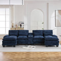 125'' U Shaped Cloud Modular Sectional Sofa with Chaise Lounges, Chenille Upholstered Comfy Couch with Storage Console, USB Charging Ports & Cup Holders, Modern Deep Seat Sofa for Living Room