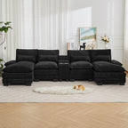 125'' U Shaped Cloud Modular Sectional Sofa with Chaise Lounges, Chenille Upholstered Comfy Couch with Storage Console, USB Charging Ports & Cup Holders, Modern Deep Seat Sofa for Living Room