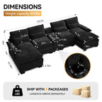 U Shaped Cloud Modular Sofa with Chaise Lounges，Black