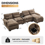U Shaped Cloud Modular Sofa with Chaise Lounges，Brown