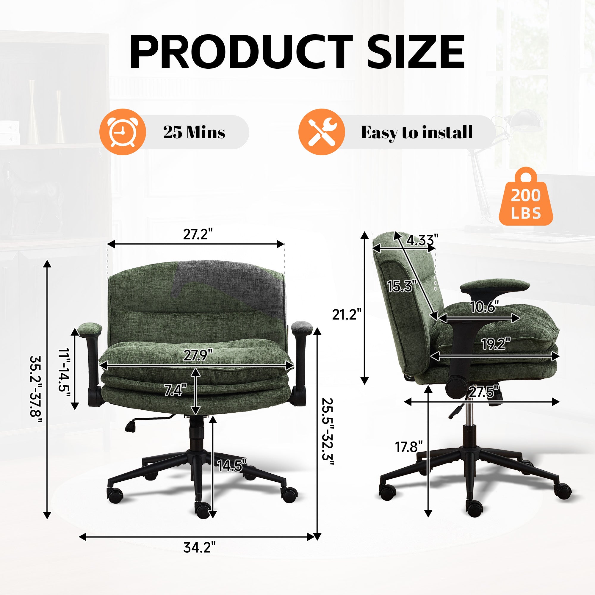 Criss Cross Chair with Flip-up Arms, Green