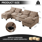 U Shaped Cloud Modular Sofa with Chaise Lounges，Camel