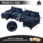U Shaped Cloud Modular Sofa with Chaise Lounges，Navy