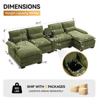 125'' U Shaped Cloud Modular Sectional Sofa with Chaise Lounges, Chenille Upholstered Comfy Couch with Storage Console, USB Charging Ports & Cup Holders, Modern Deep Seat Sofa for Living Room
